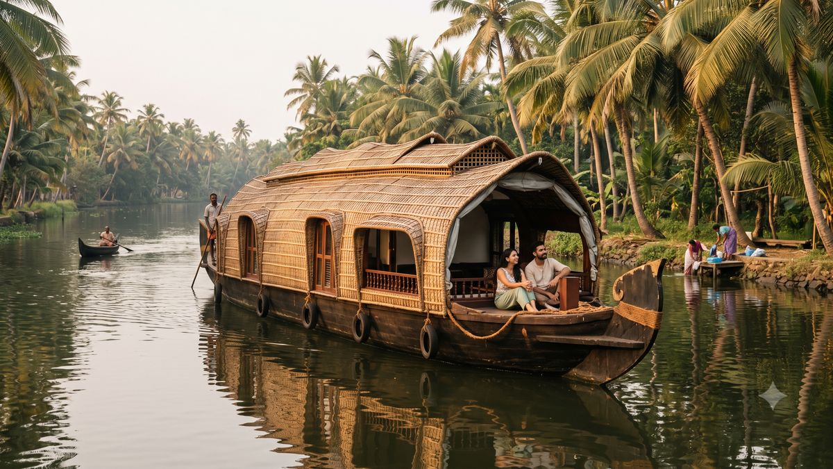 A traditional Kerala houseboat on the Alleppey backwaters